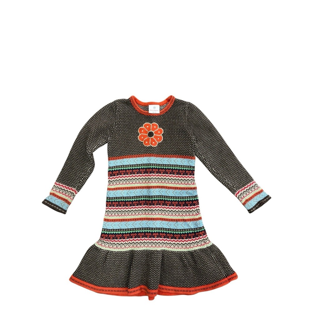 Hanna‎ Andersson Girls Sweater Dress 120 6-7y Fair Isle Flower Boho